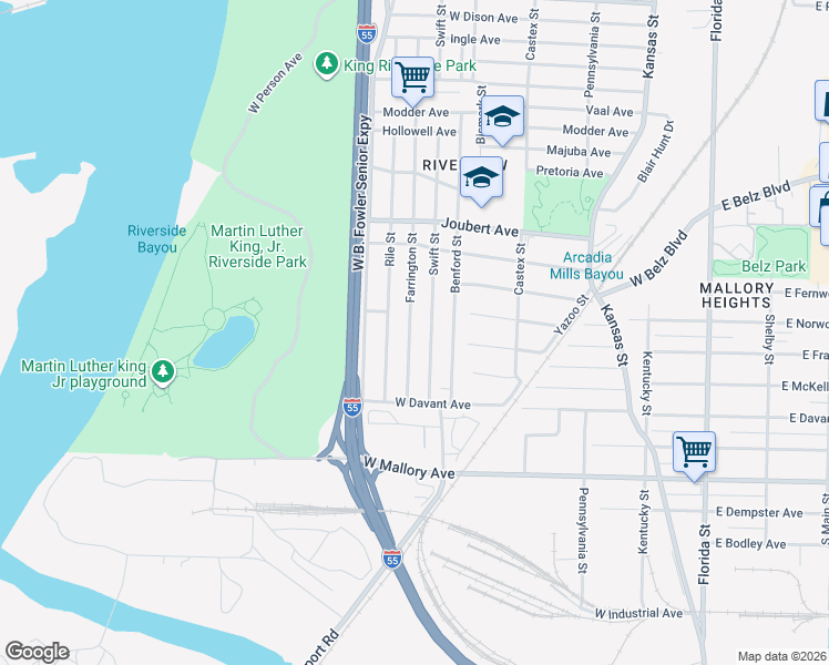 map of restaurants, bars, coffee shops, grocery stores, and more near 2076 Rile Street in Memphis