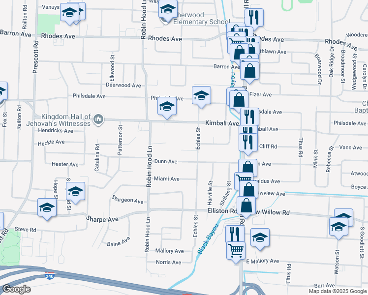 map of restaurants, bars, coffee shops, grocery stores, and more near 3771 Christy Cove in Memphis