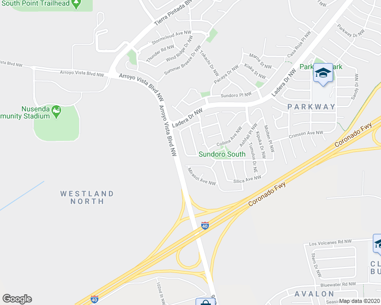 map of restaurants, bars, coffee shops, grocery stores, and more near 9635 Kilauea Avenue Northwest in Albuquerque