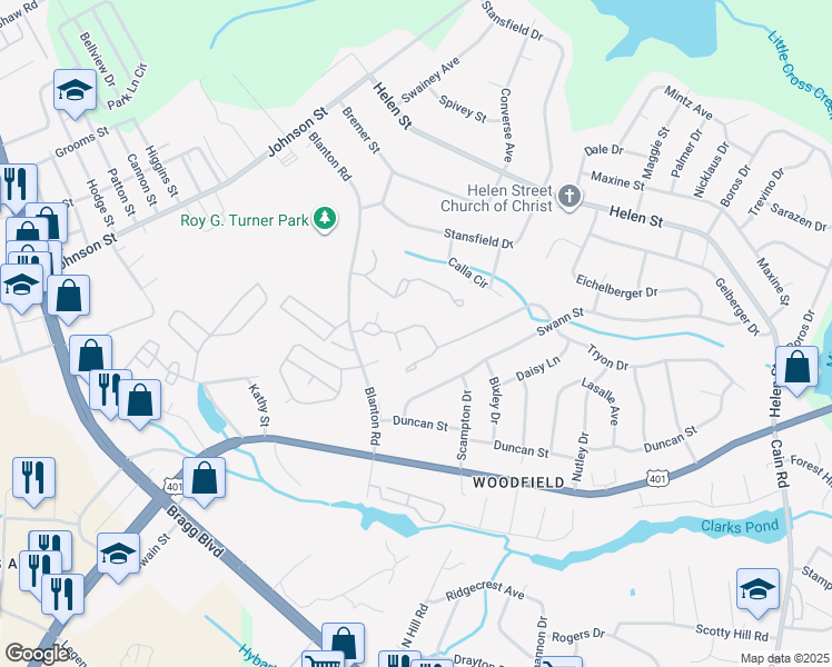 map of restaurants, bars, coffee shops, grocery stores, and more near 1891 Tryon Drive in Fayetteville