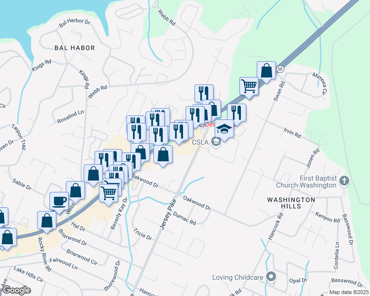 map of restaurants, bars, coffee shops, grocery stores, and more near 4850 Highway 58 in Chattanooga