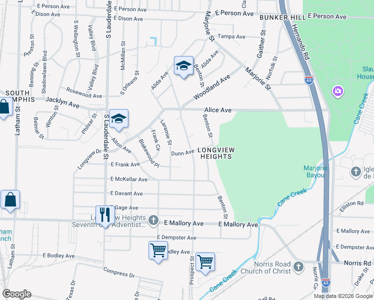 map of restaurants, bars, coffee shops, grocery stores, and more near 763 Dunn Avenue in Memphis