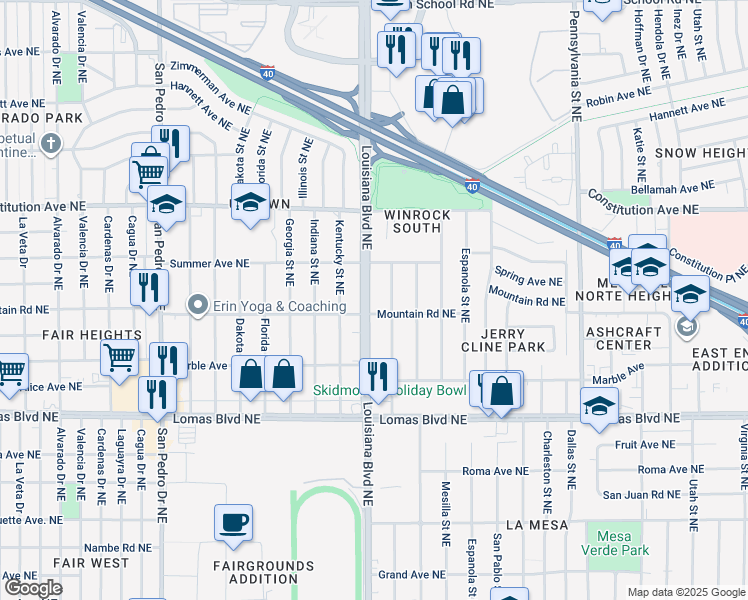 map of restaurants, bars, coffee shops, grocery stores, and more near 1200 Louisiana Boulevard Northeast in Albuquerque