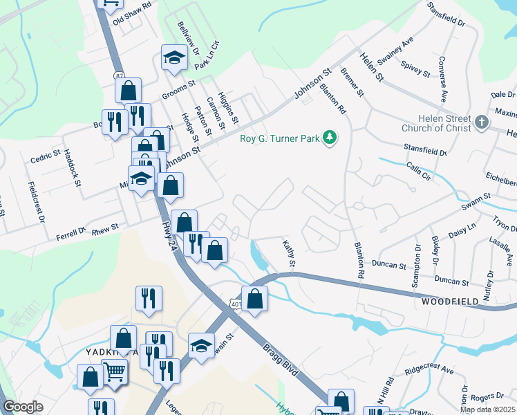 map of restaurants, bars, coffee shops, grocery stores, and more near 2009 Sardonyx Road in Fayetteville