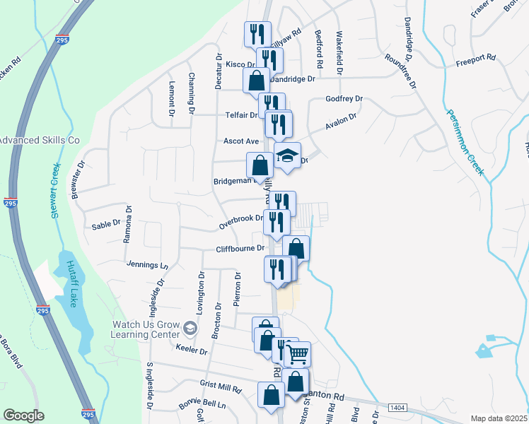 map of restaurants, bars, coffee shops, grocery stores, and more near 367 North Reilly Road in Fayetteville