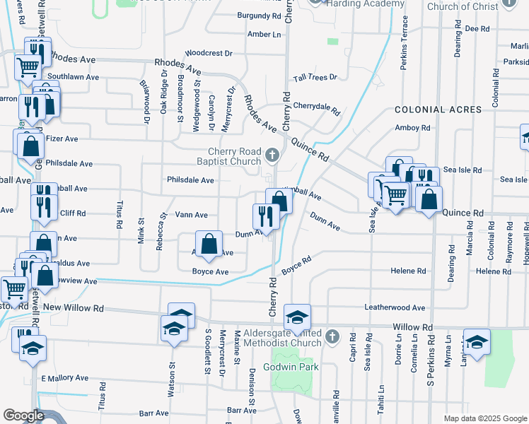 map of restaurants, bars, coffee shops, grocery stores, and more near 4350 Dunn Avenue in Memphis