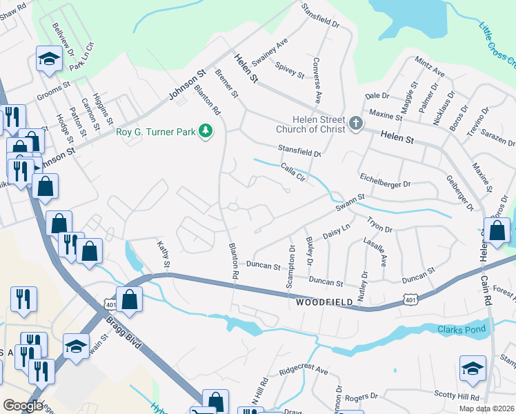 map of restaurants, bars, coffee shops, grocery stores, and more near 1891 Tryon Drive in Fayetteville