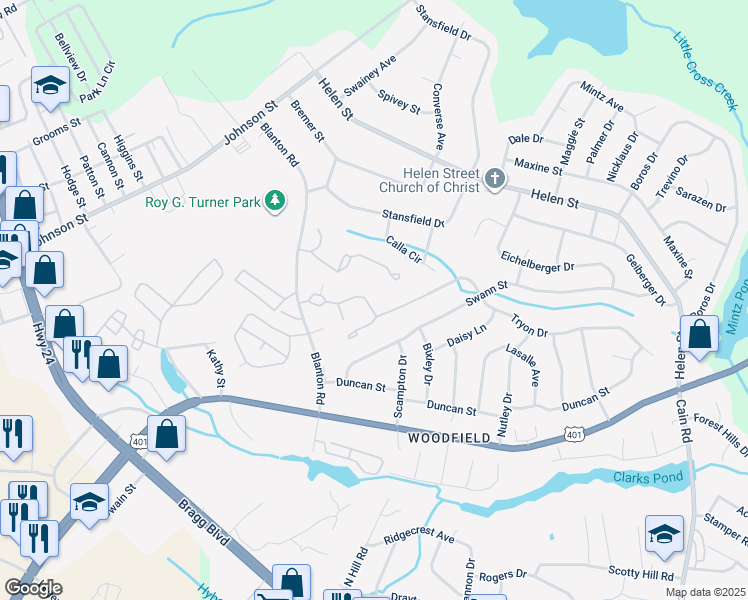 map of restaurants, bars, coffee shops, grocery stores, and more near 1862 Tryon Drive in Fayetteville