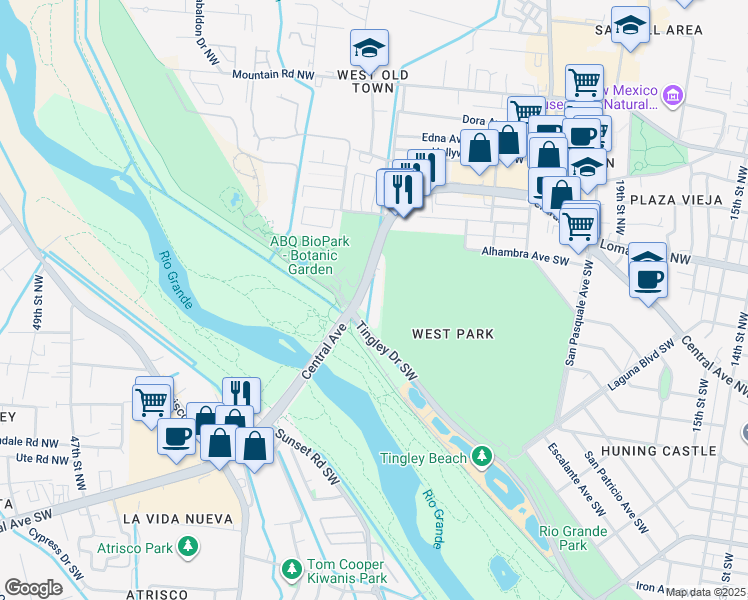 map of restaurants, bars, coffee shops, grocery stores, and more near in Albuquerque