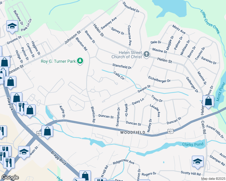 map of restaurants, bars, coffee shops, grocery stores, and more near 1816 Tryon Drive in Fayetteville