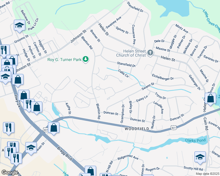 map of restaurants, bars, coffee shops, grocery stores, and more near 1891 Tryon Drive in Fayetteville