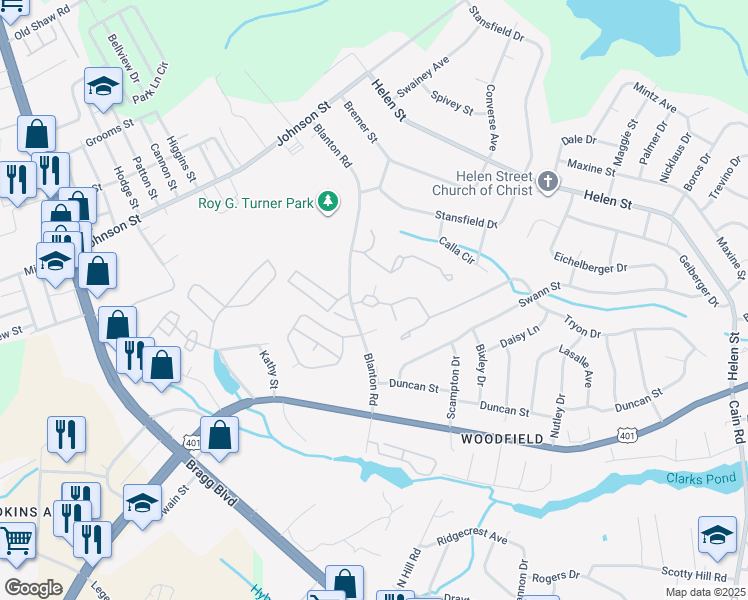 map of restaurants, bars, coffee shops, grocery stores, and more near 1905 Tryon Drive in Fayetteville