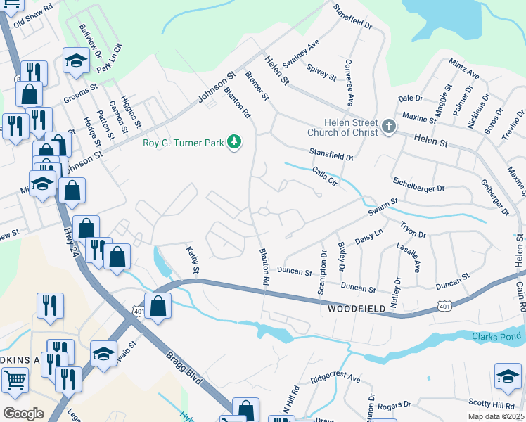 map of restaurants, bars, coffee shops, grocery stores, and more near 1905 Tryon Drive in Fayetteville