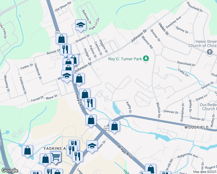map of restaurants, bars, coffee shops, grocery stores, and more near 317 Sapphire Drive in Fayetteville