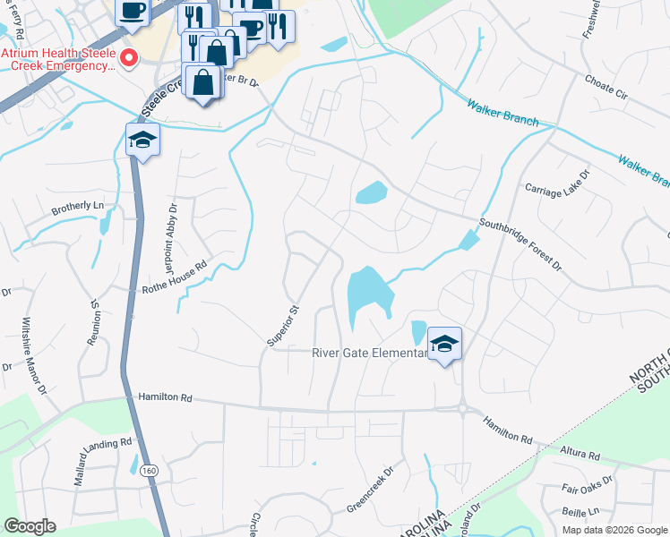 map of restaurants, bars, coffee shops, grocery stores, and more near 12700 Cumberland Cove Drive in Charlotte