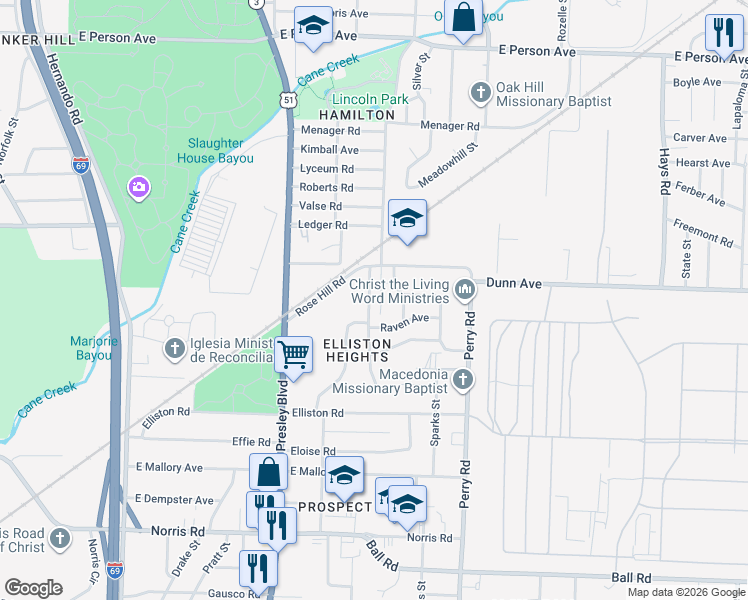 map of restaurants, bars, coffee shops, grocery stores, and more near 1989 Warren Street in Memphis