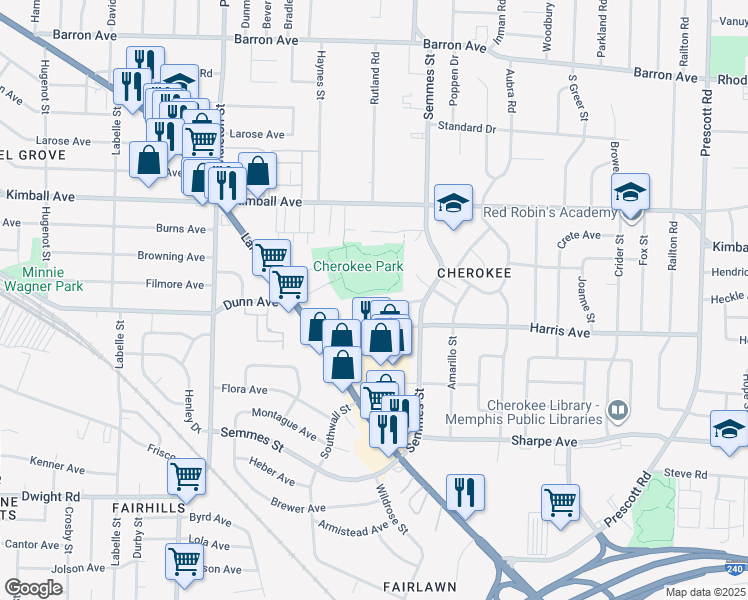 map of restaurants, bars, coffee shops, grocery stores, and more near 2955 West Harris Circle in Memphis