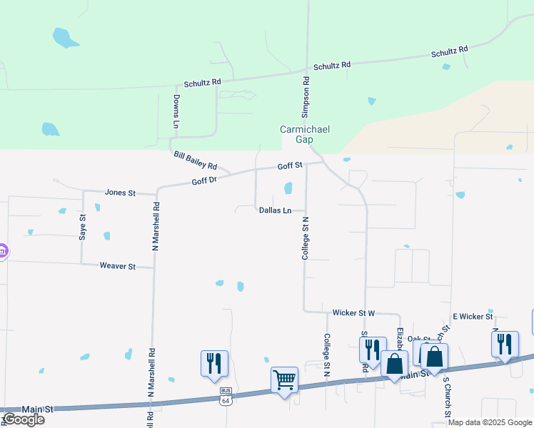 map of restaurants, bars, coffee shops, grocery stores, and more near 25 Dallas Lane in Vilonia