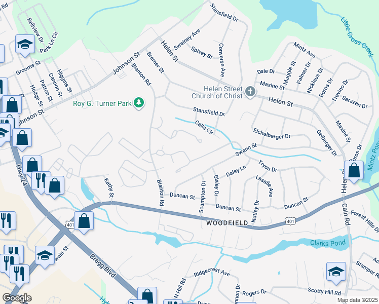 map of restaurants, bars, coffee shops, grocery stores, and more near 1862 Tryon Drive in Fayetteville