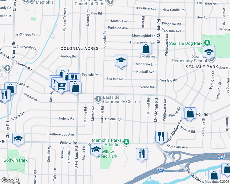 map of restaurants, bars, coffee shops, grocery stores, and more near 4777 Quince Road in Memphis