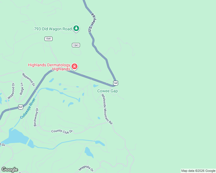 map of restaurants, bars, coffee shops, grocery stores, and more near 19 Whiteside Mountain Road in Highlands