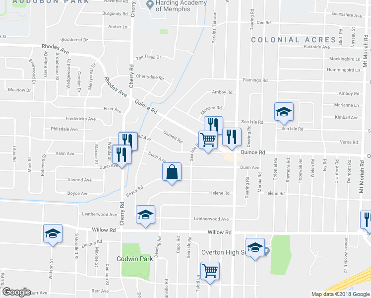map of restaurants, bars, coffee shops, grocery stores, and more near 4519 Kimball Avenue in Memphis
