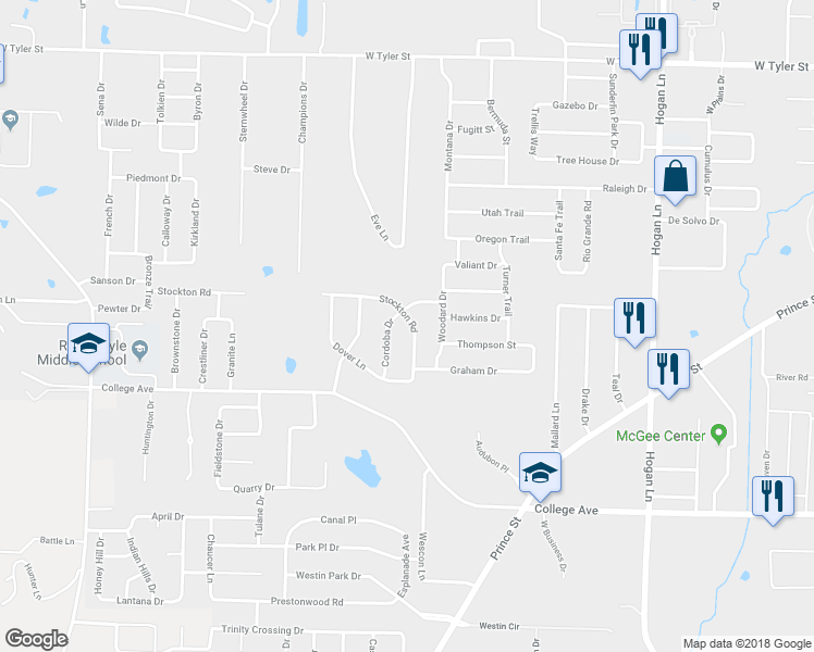 map of restaurants, bars, coffee shops, grocery stores, and more near 840 Cordoba Drive in Conway