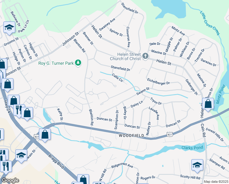 map of restaurants, bars, coffee shops, grocery stores, and more near 1812 Tryon Drive in Fayetteville