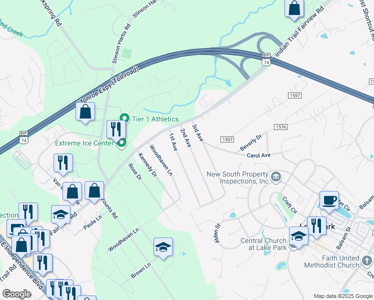 map of restaurants, bars, coffee shops, grocery stores, and more near 6721 2nd Avenue in Indian Trail