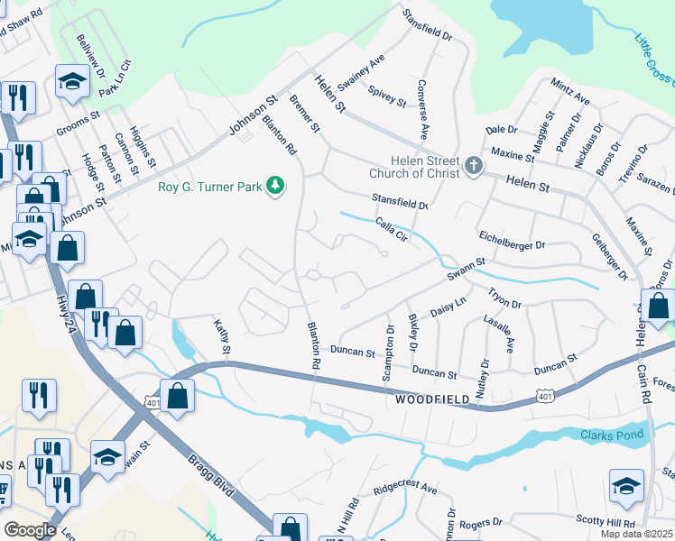 map of restaurants, bars, coffee shops, grocery stores, and more near 1886 Tryon Drive in Fayetteville