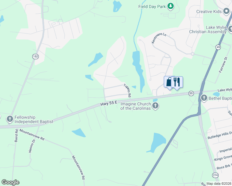 map of restaurants, bars, coffee shops, grocery stores, and more near 1132 Black Walnut Road in Clover