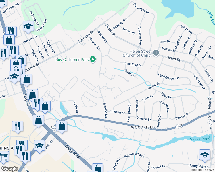 map of restaurants, bars, coffee shops, grocery stores, and more near 1905 Tryon Drive in Fayetteville