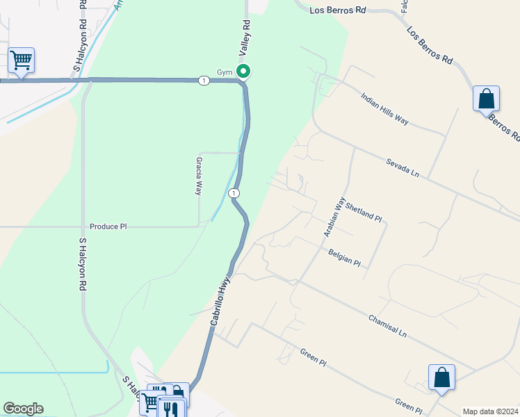 map of restaurants, bars, coffee shops, grocery stores, and more near 284 Rio Road in Arroyo Grande