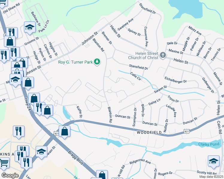 map of restaurants, bars, coffee shops, grocery stores, and more near 1904 Tryon Drive in Fayetteville