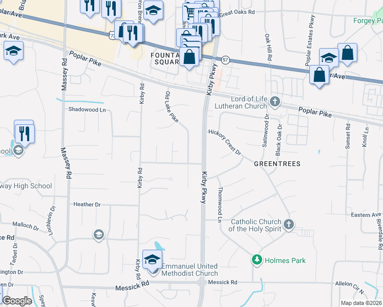 map of restaurants, bars, coffee shops, grocery stores, and more near 6657 Larch Lane in Memphis