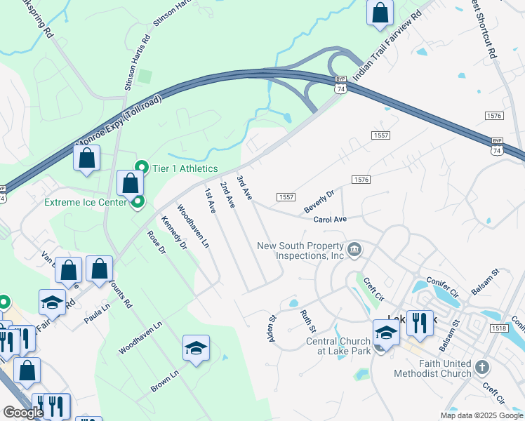 map of restaurants, bars, coffee shops, grocery stores, and more near 6711 3rd Avenue in Indian Trail