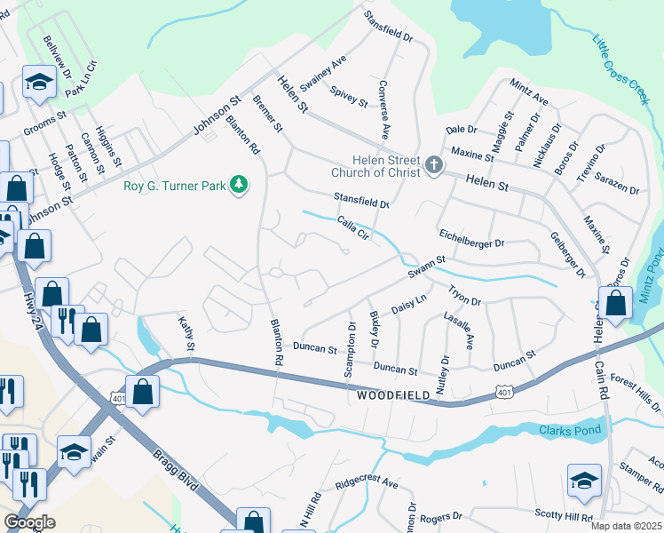 map of restaurants, bars, coffee shops, grocery stores, and more near 1866 Tryon Drive in Fayetteville