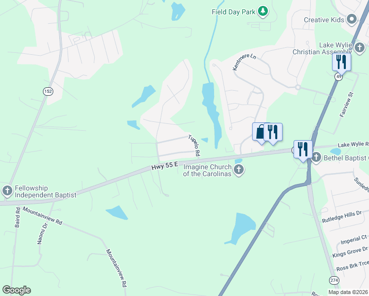 map of restaurants, bars, coffee shops, grocery stores, and more near 1132 Black Walnut Road in Clover