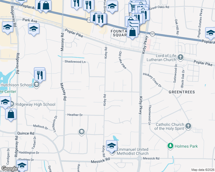 map of restaurants, bars, coffee shops, grocery stores, and more near 2130 Kirby Road in Memphis