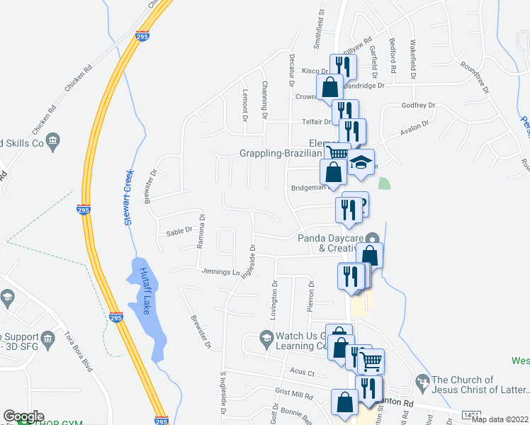 map of restaurants, bars, coffee shops, grocery stores, and more near 7560 East Netherland Drive in Fayetteville