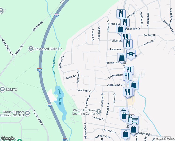 map of restaurants, bars, coffee shops, grocery stores, and more near 249 West Netherland Drive in Fayetteville