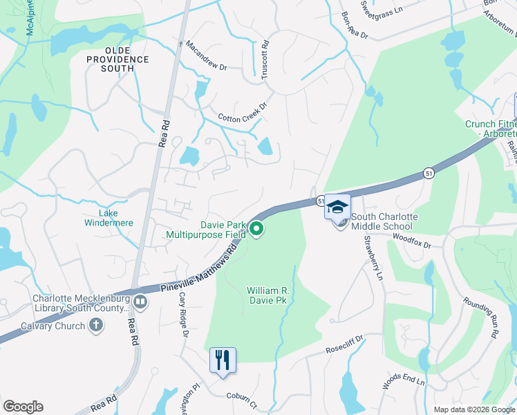 map of restaurants, bars, coffee shops, grocery stores, and more near 4515 Nora's Path Road in Charlotte
