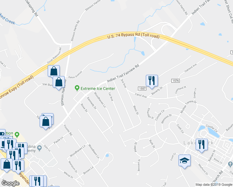 map of restaurants, bars, coffee shops, grocery stores, and more near 6723 2nd Avenue in Indian Trail