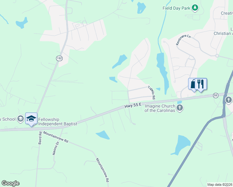 map of restaurants, bars, coffee shops, grocery stores, and more near 1426 Wheeltree Road in Clover