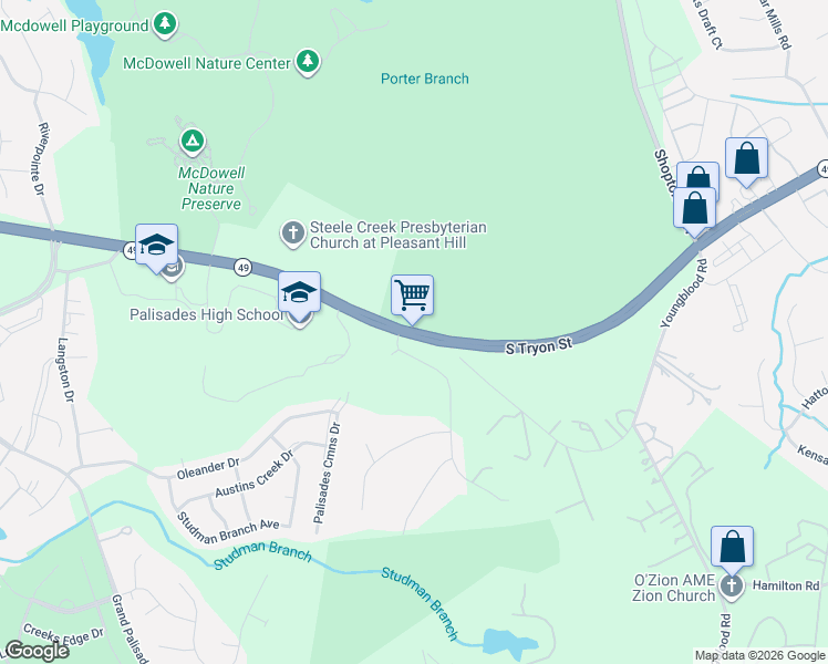 map of restaurants, bars, coffee shops, grocery stores, and more near 14700 York Road in Charlotte