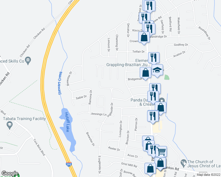 map of restaurants, bars, coffee shops, grocery stores, and more near 7509 West Netherland Drive in Fayetteville