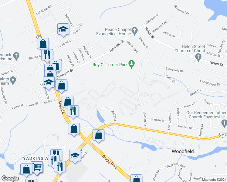 map of restaurants, bars, coffee shops, grocery stores, and more near 1925 Sardonyx Road in Fayetteville