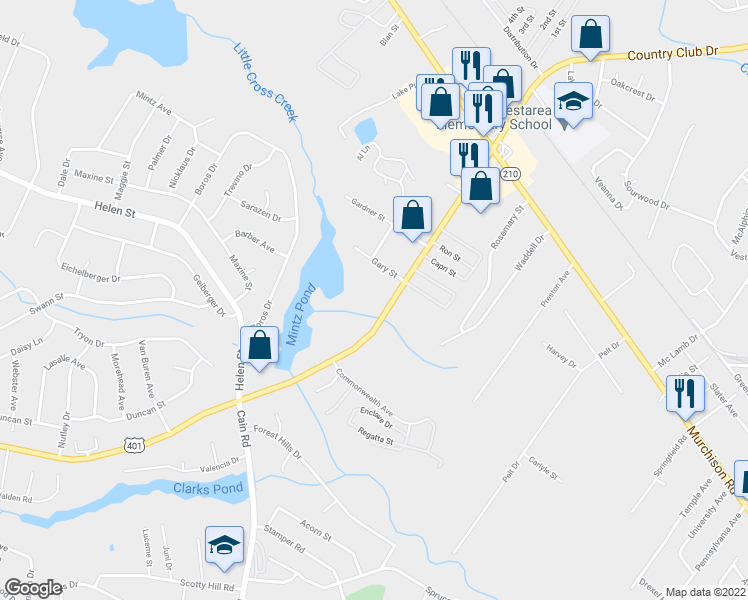 map of restaurants, bars, coffee shops, grocery stores, and more near 1755 Pamalee Dr in Fayetteville