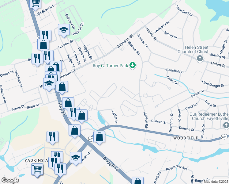 map of restaurants, bars, coffee shops, grocery stores, and more near 1925 Sardonyx Road in Fayetteville