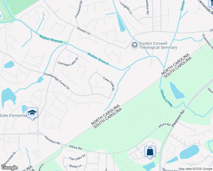 map of restaurants, bars, coffee shops, grocery stores, and more near 14831 Cane Field Drive in Charlotte